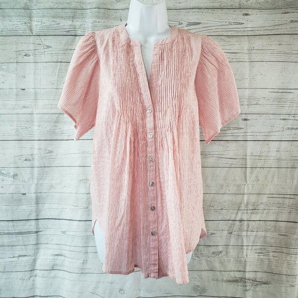The Nines by Hatch Womens Button Front Top Sz Small Red White Striped - Picture 1 of 7
